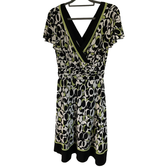 Studio I Petite Women's 12P Green Black White Abstract Print Dress - Picture 12 of 16